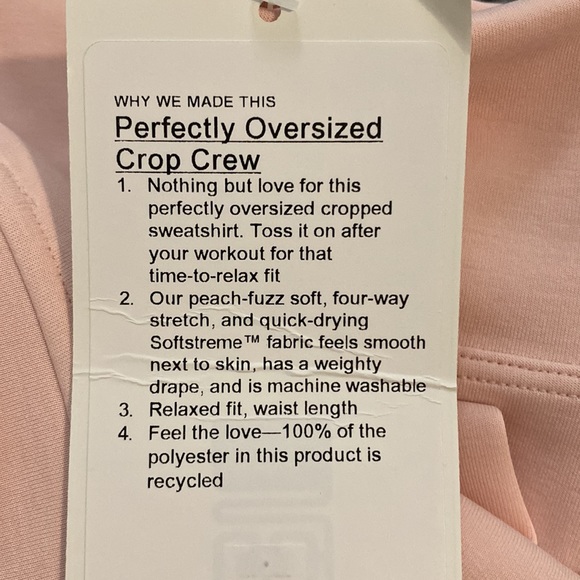 ❤️ Lululemon Perfectly Oversized Cropped Crew *Softstreme Pink Mist Size 6 NWT - Picture 3 of 6